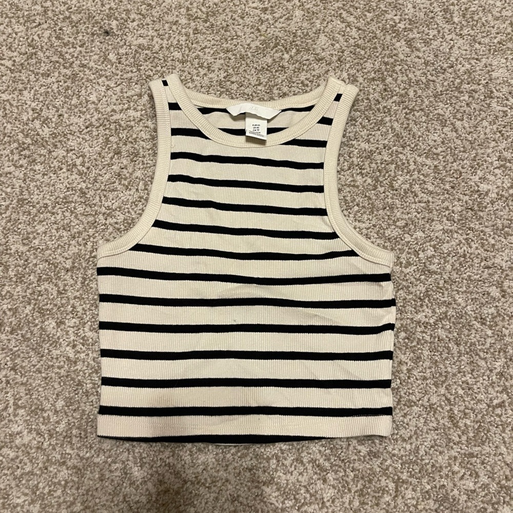 H&M Black and Cream Striped Tank Top